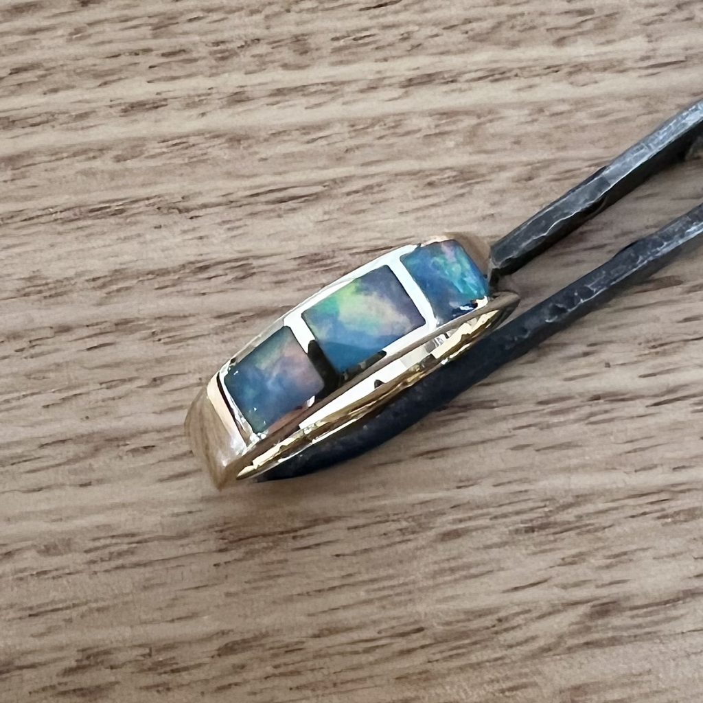 14K Yellow Gold Inlay Opal Ring