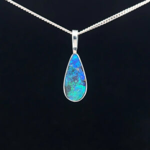 18K White Gold Solid Boulder Opal Pendant 15493