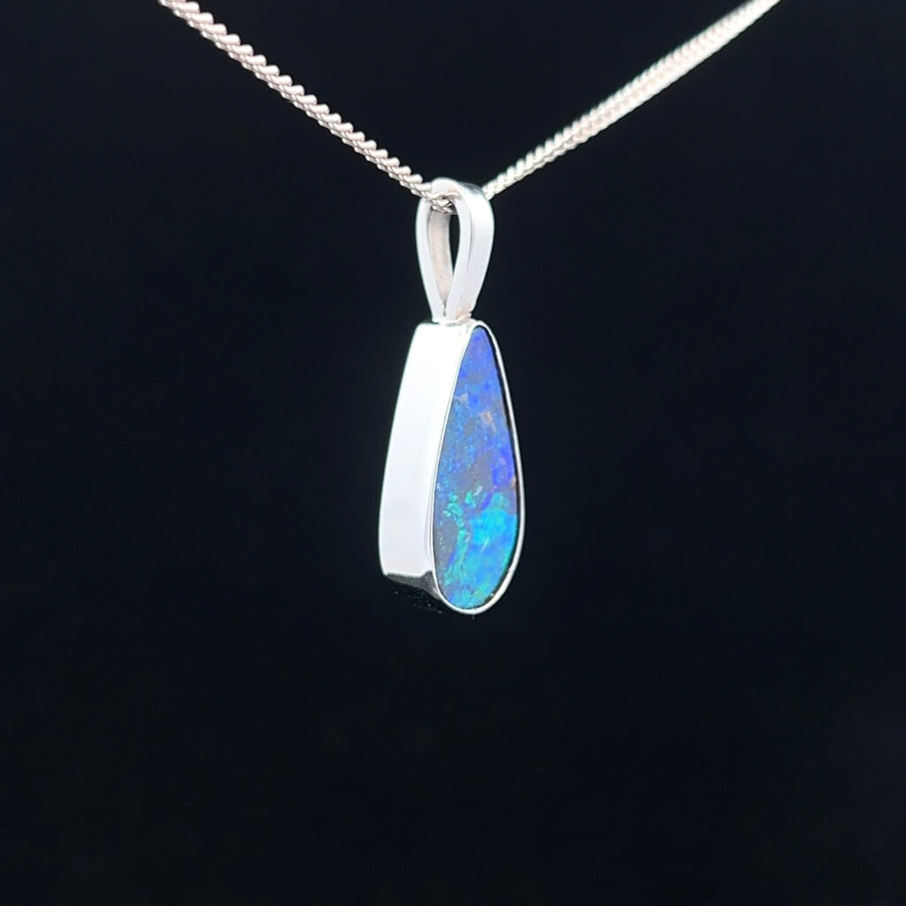 18K White Gold Solid Boulder Opal Pendant 15493