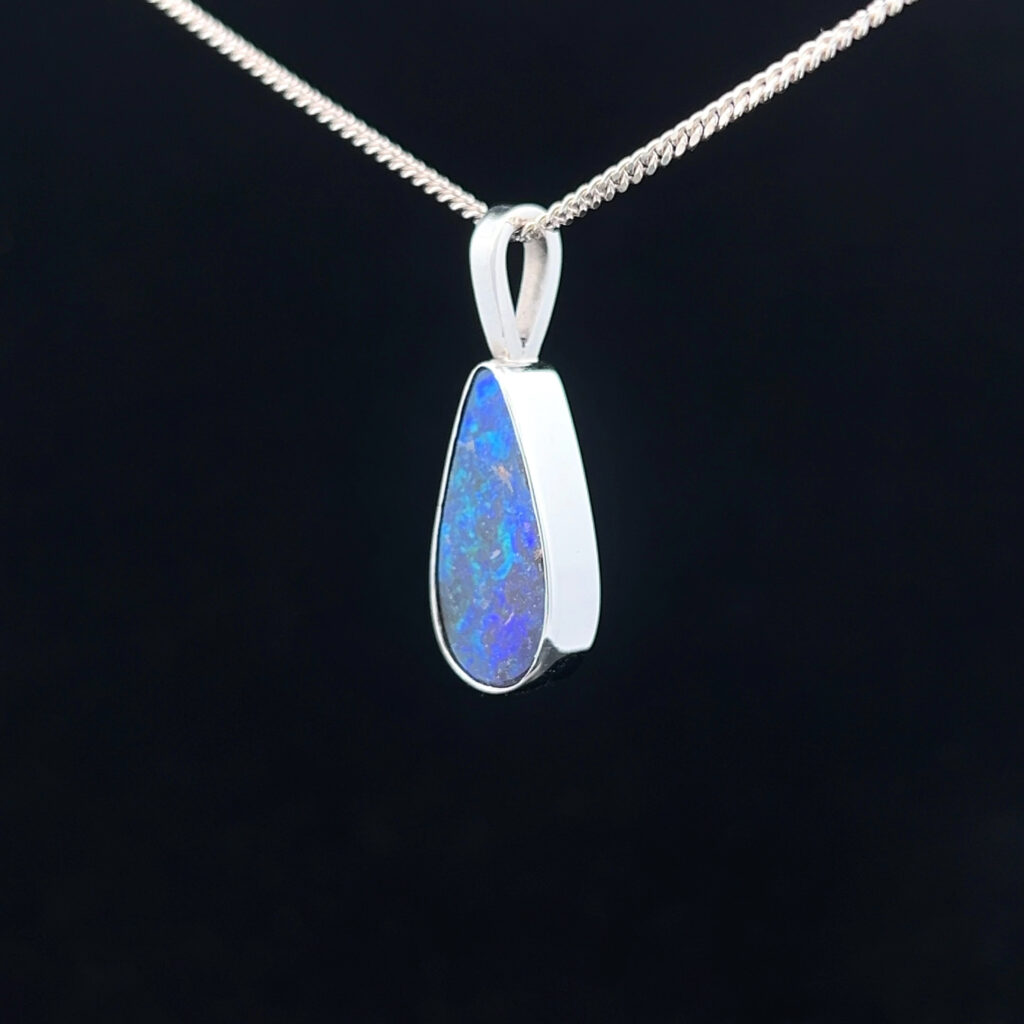 18K White Gold Solid Boulder Opal Pendant 15493