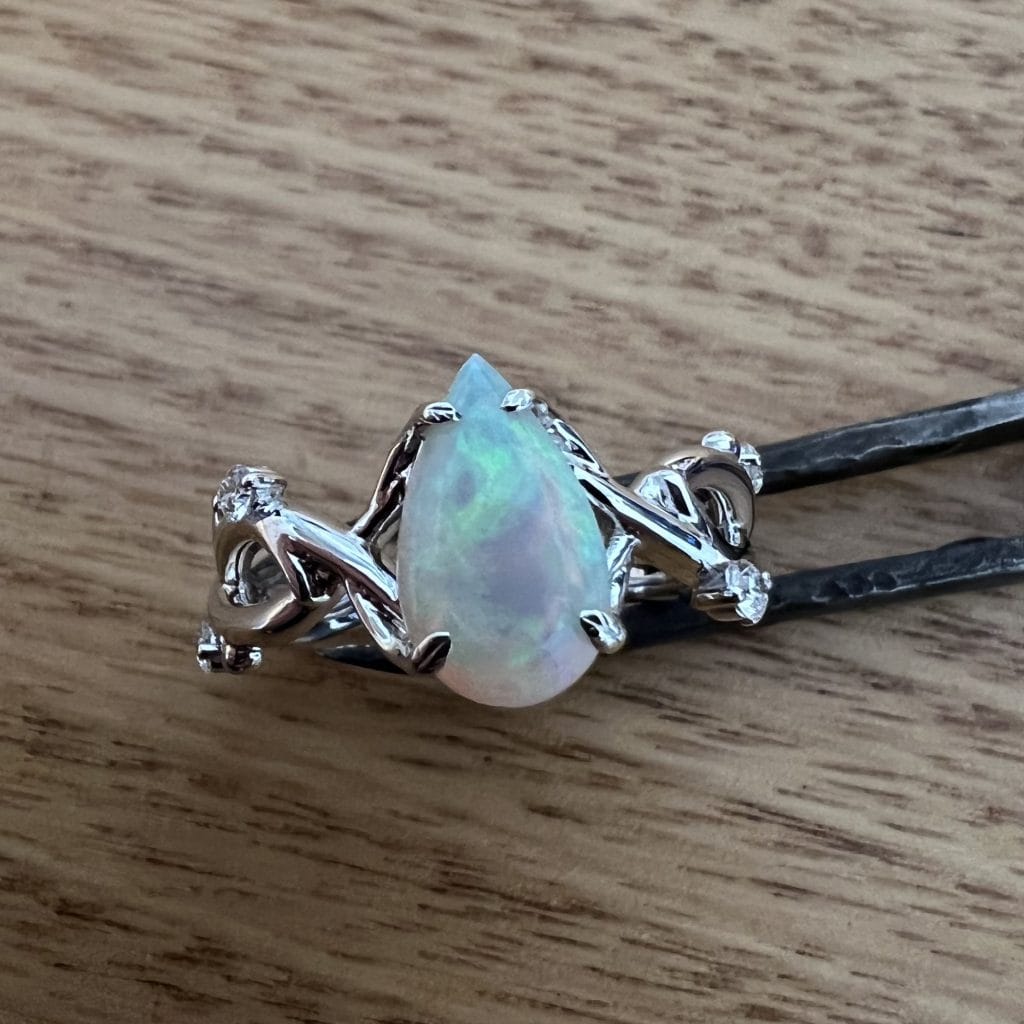 14K White Gold Solid Crystal Opal Ring 675963