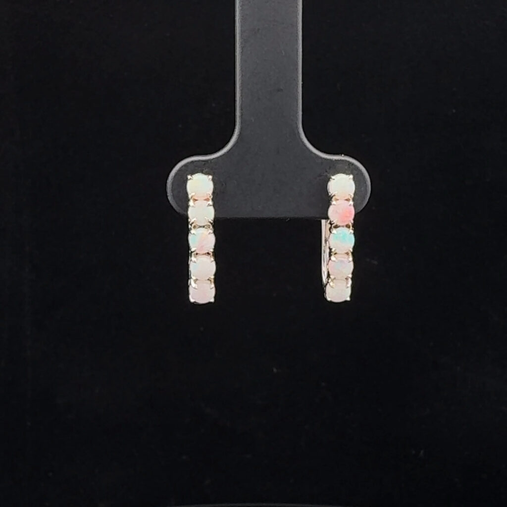 Sterling Silver Solid Opal Hoop Earrings 17108