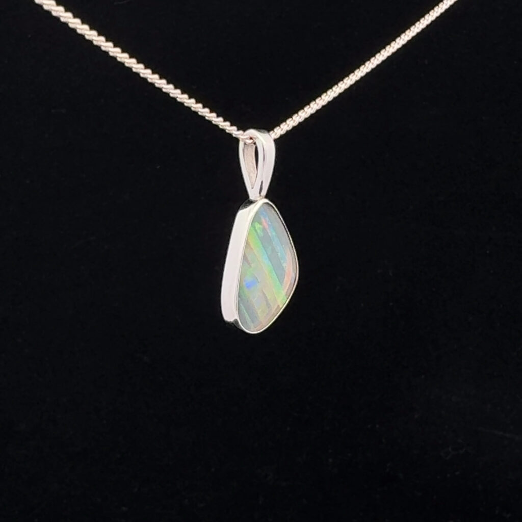 18K White Gold Solid Crystal Opal Pendant 18373