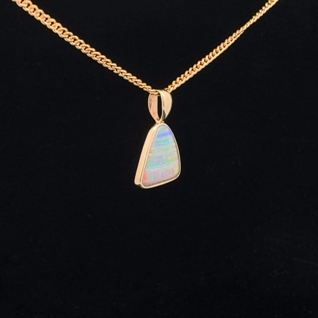 14K Yellow Gold Solid Crystal Opal Pendant 18460