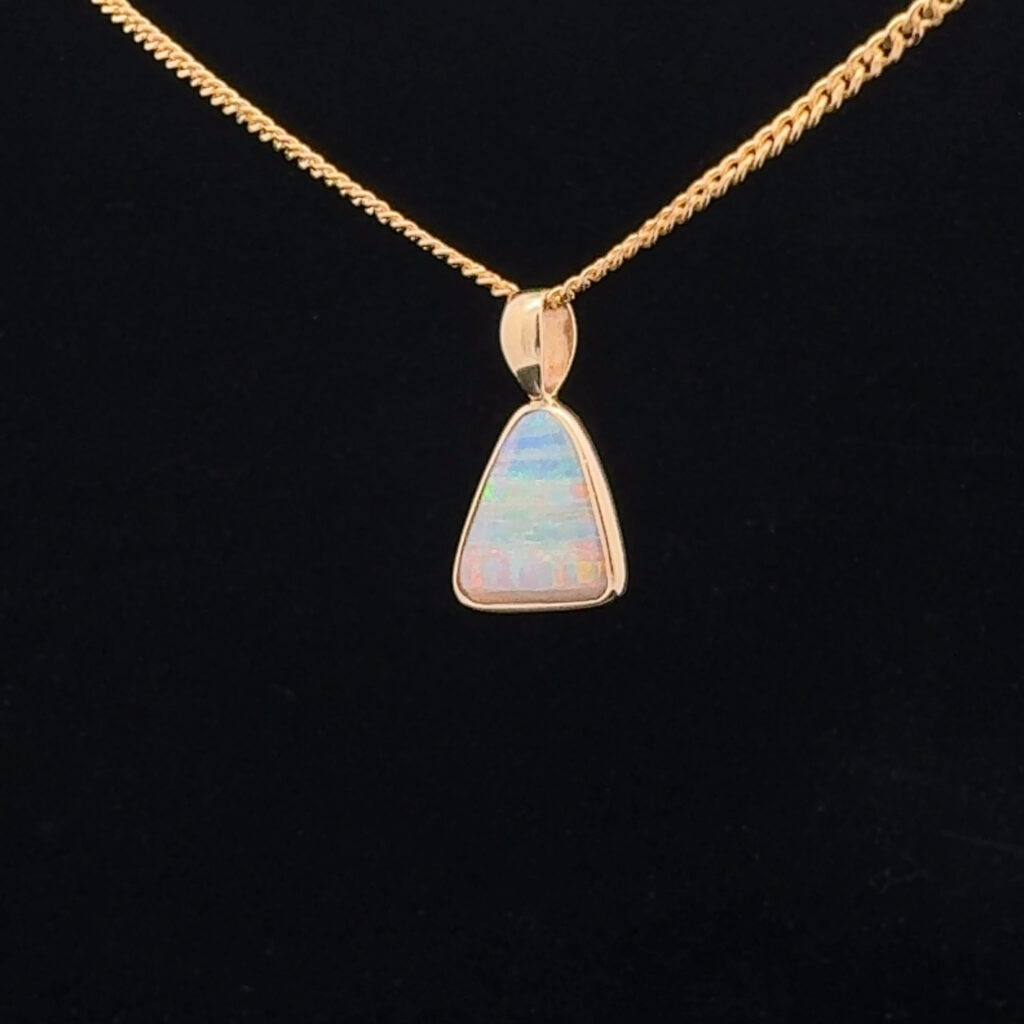 14K Yellow Gold Solid Crystal Opal Pendant 18460