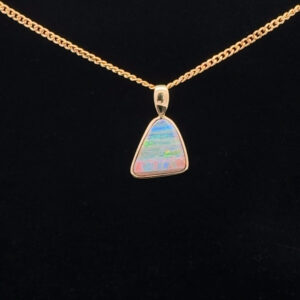 14K Yellow Gold Solid Crystal Opal Pendant 18460