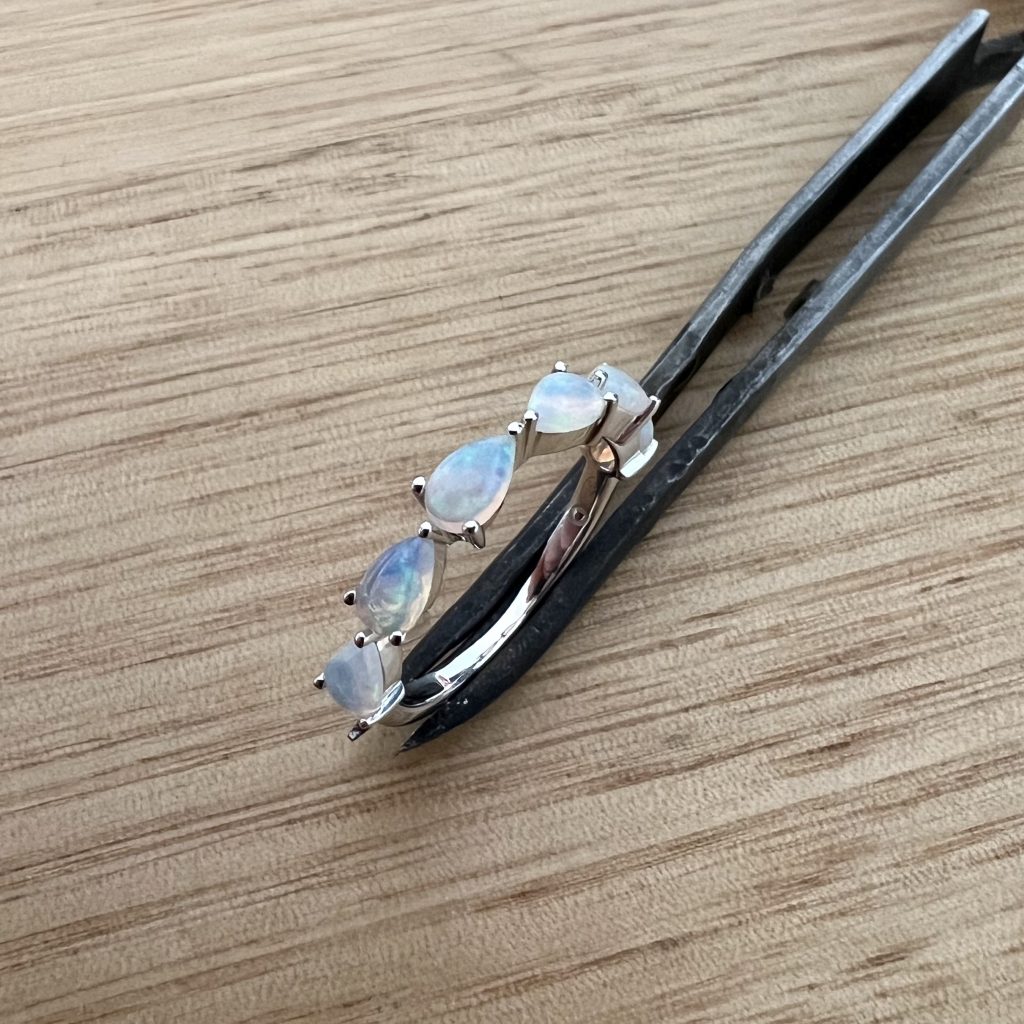 18K Gold Solid Pear-Cut Light Opal