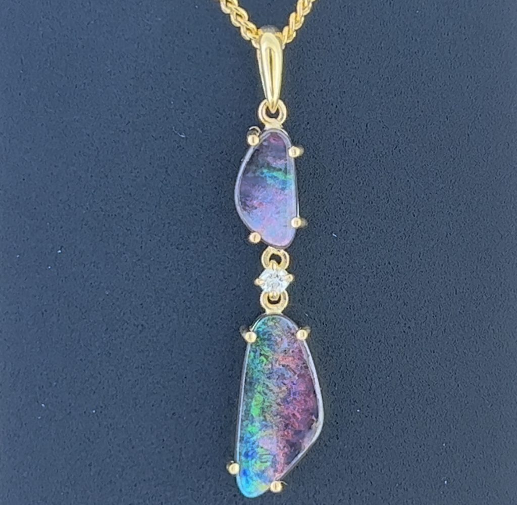 18K Yellow Gold Boulder Opal & Diamond Pendant