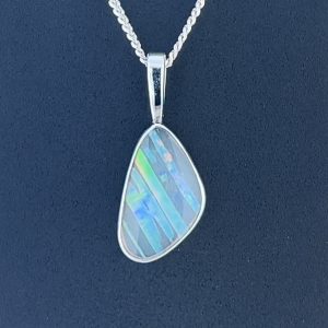 18K White Gold Solid Crystal Opal Pendant