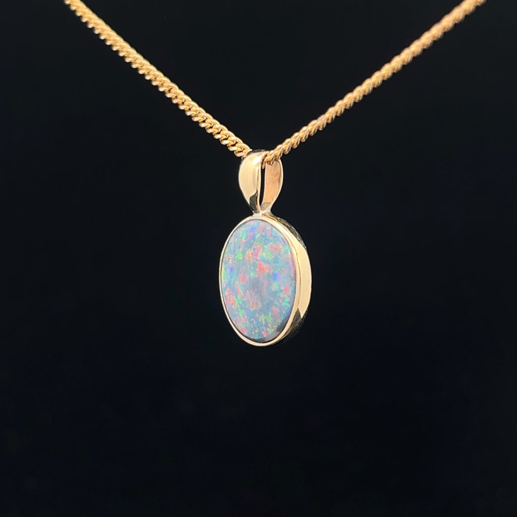 14K Yellow Gold Solid Black Opal Pendant 18740