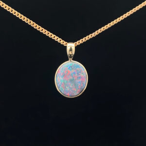 14K Yellow Gold Solid Black Opal Pendant 18740