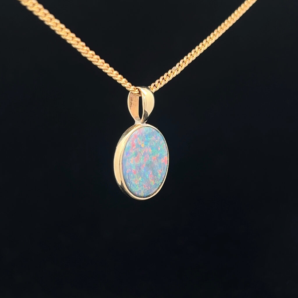 14K Yellow Gold Solid Black Opal Pendant 18740