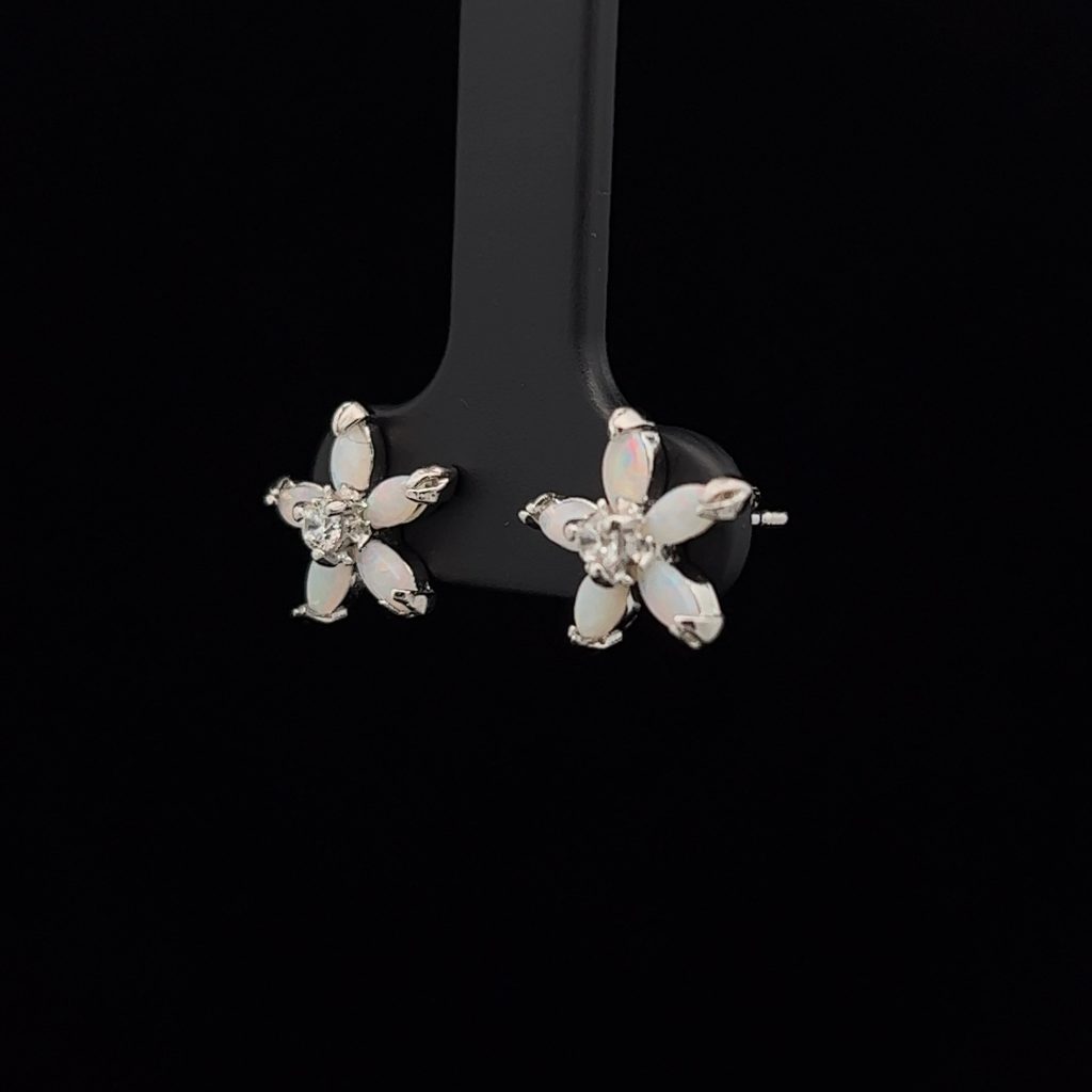 Sterling Silver Solid Opal and Cubic Zirconia Earrings 15457