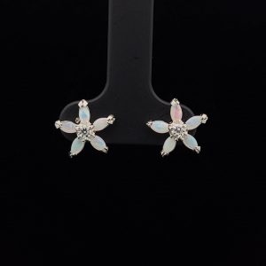 Sterling Silver Solid Opal and Cubic Zirconia Earrings 15457
