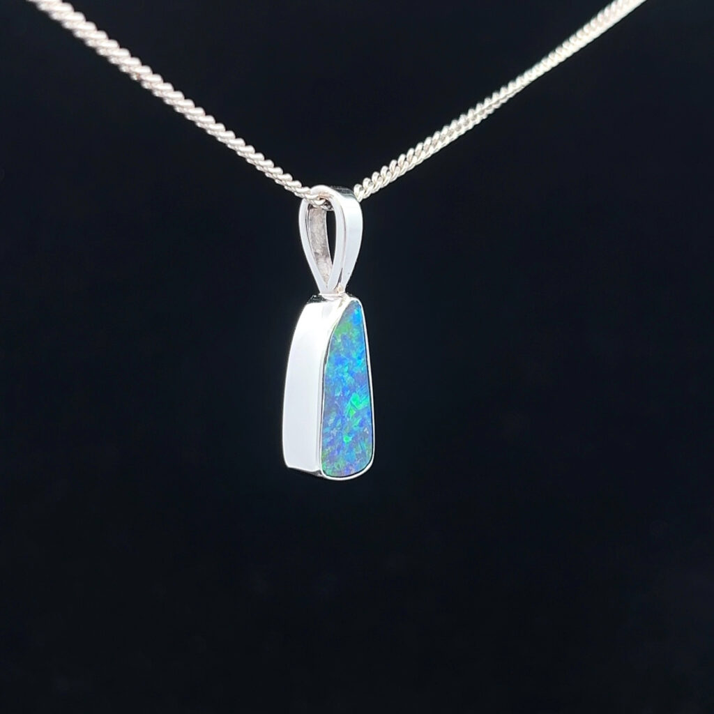 18K White Gold Solid Boulder Opal Pendant 15494