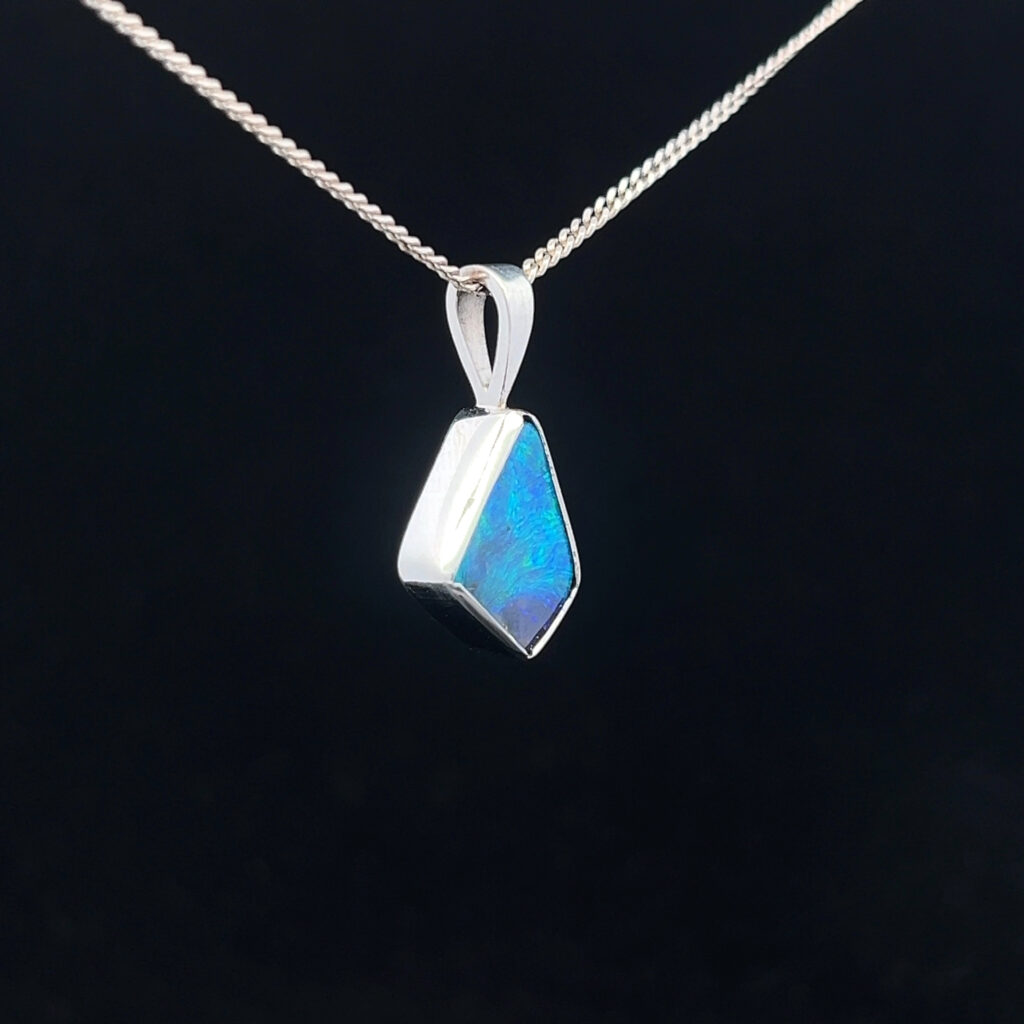 18K White Gold Solid Boulder Opal Pendant 15497