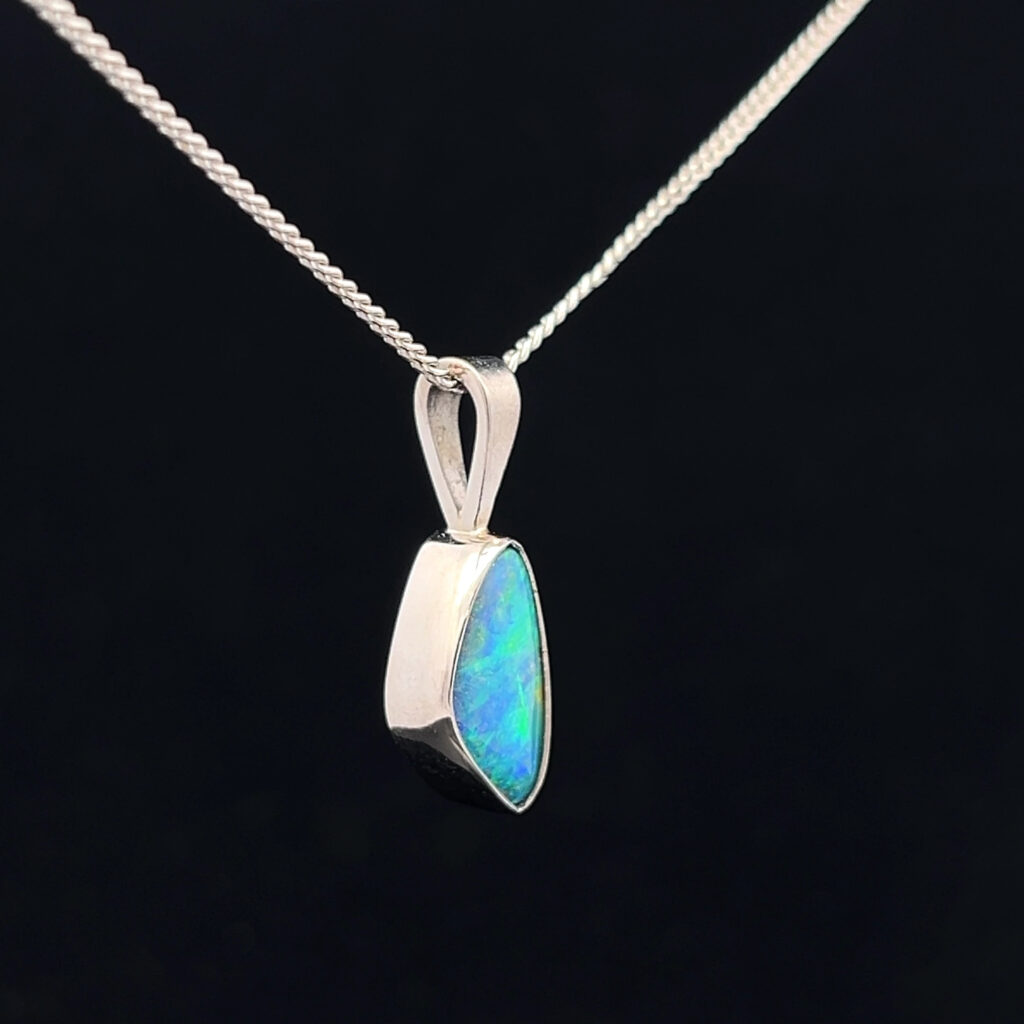 18K White Gold Solid Boulder Opal Pendant 15498