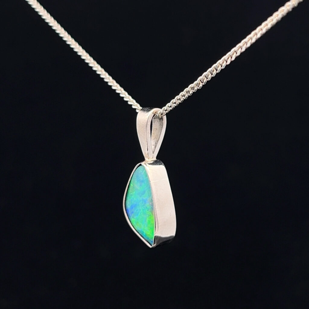 18K White Gold Solid Boulder Opal Pendant 15498