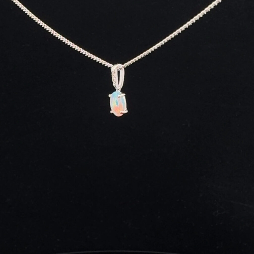 18K White Gold Solid Crystal Opal Pendant 19855