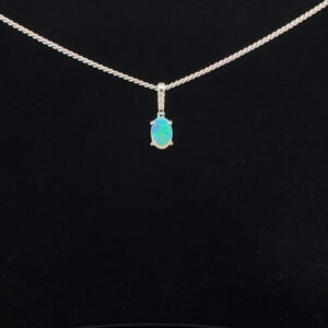 18K White Gold Solid Crystal Opal Pendant 19855