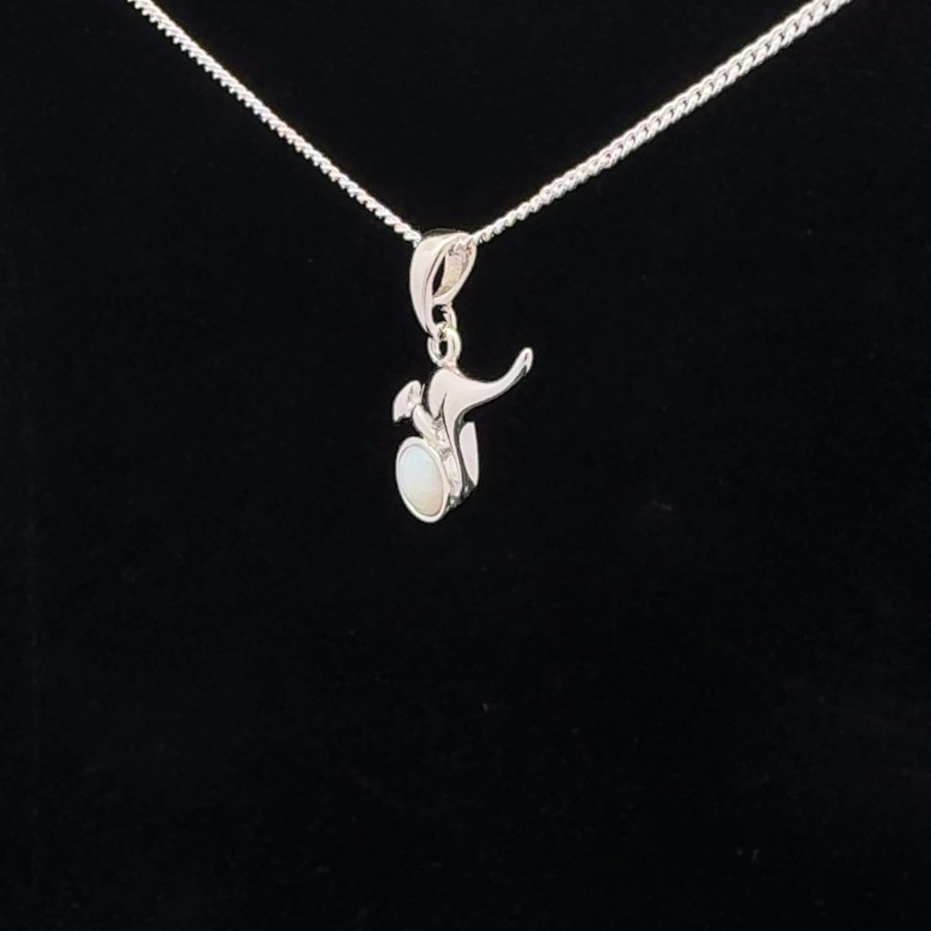 Sterling Silver Solid Light Opal Kangaroo Pendant 20182