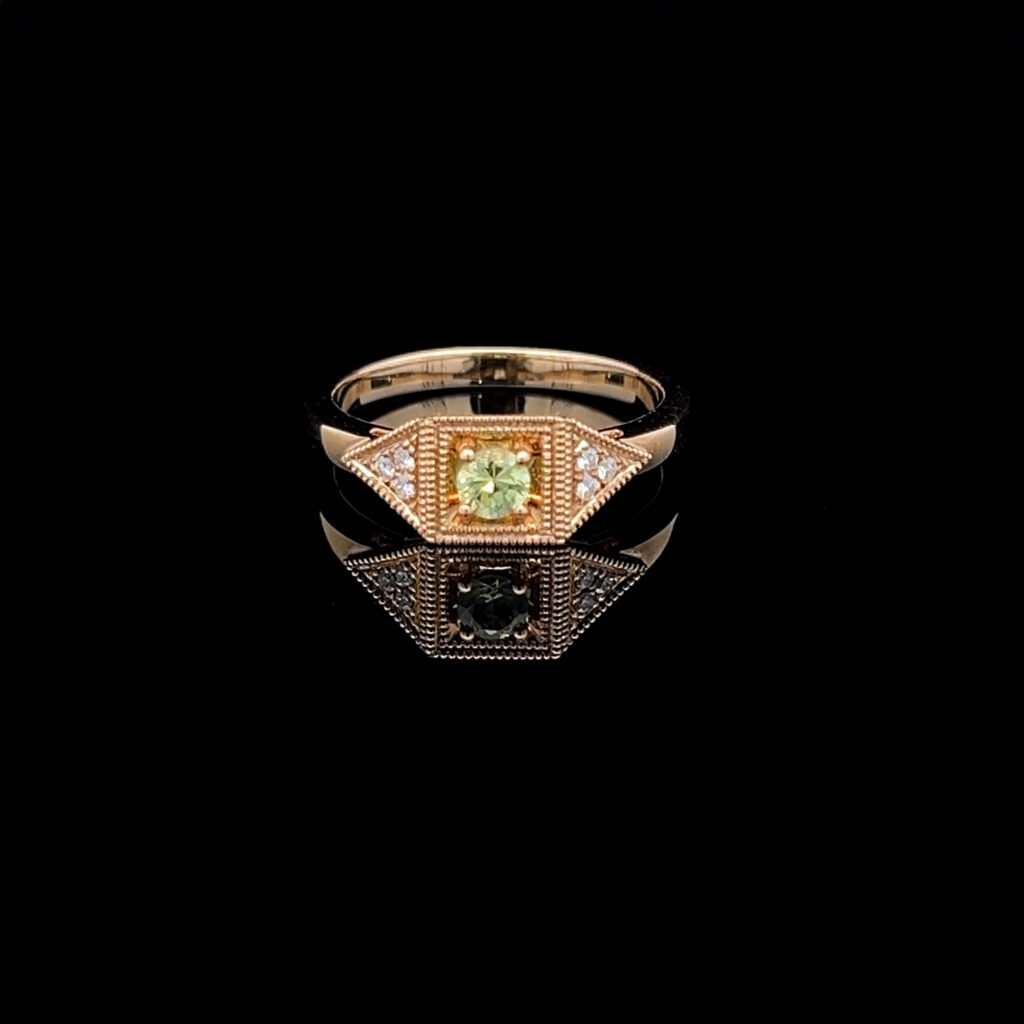 9K Yellow Gold Green Sapphire & Diamond Ring 20390