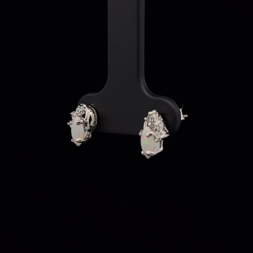 Sterling Silver Solid Opal & Cubic Zirconia Earrings 15459