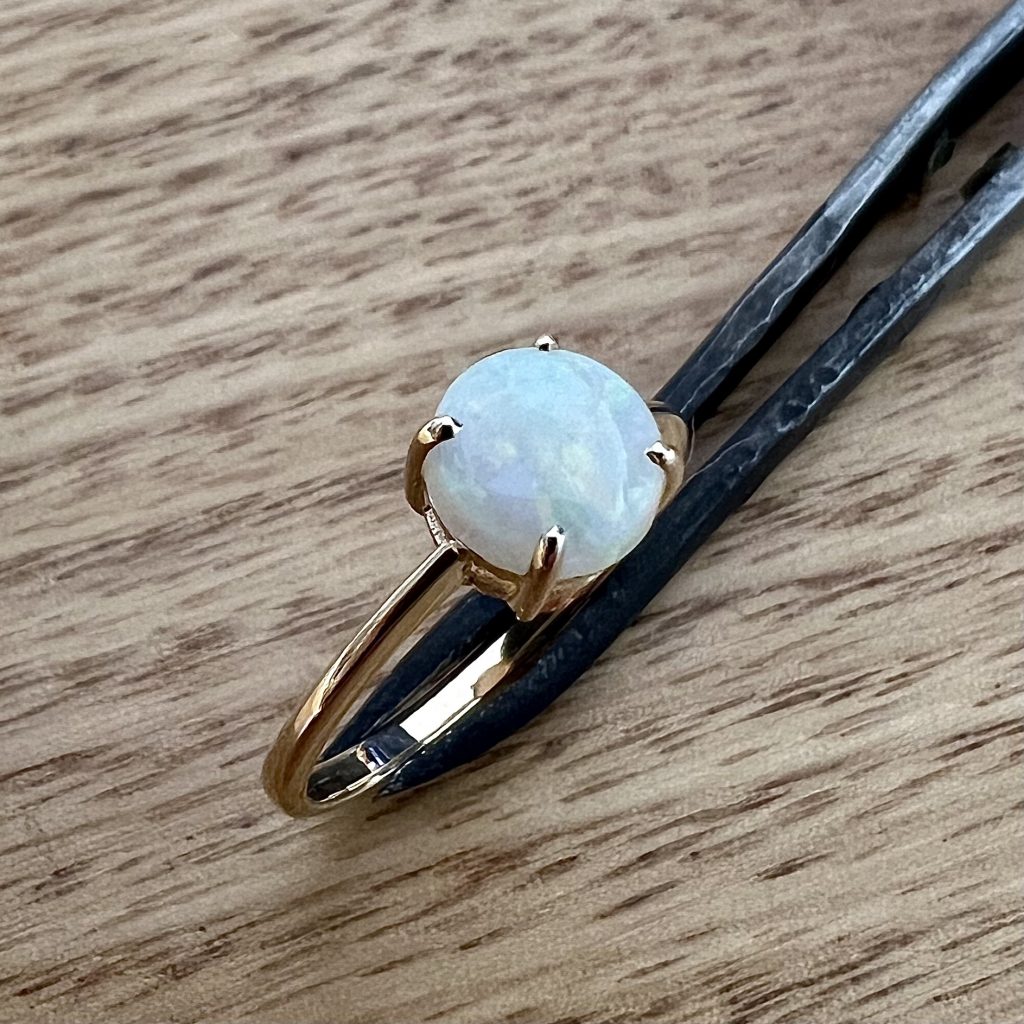 14K Yellow Gold Solid Light Opal Ring