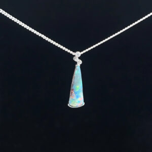 18K White Gold Solid Boulder Opal & Floating Diamond Pendant 21174