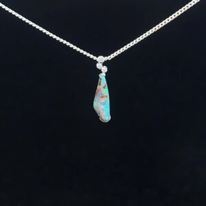 18K White Gold Solid Boulder Opal & Floating Diamond Pendant 21180