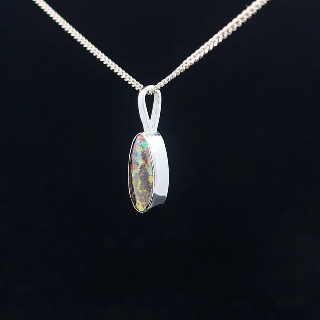 9K White Gold Solid Boulder Opal Pendant 15495