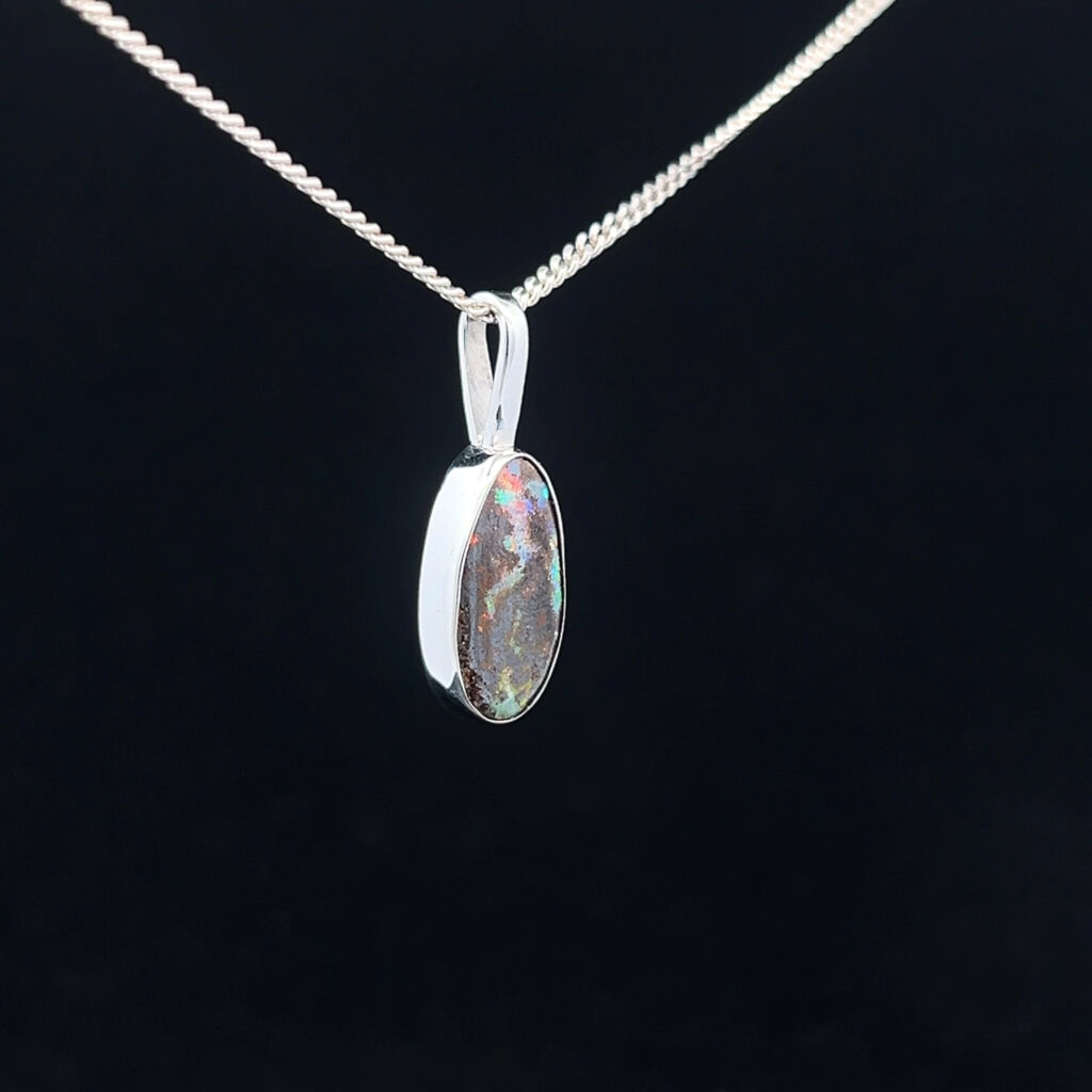 9K White Gold Solid Boulder Opal Pendant 15495