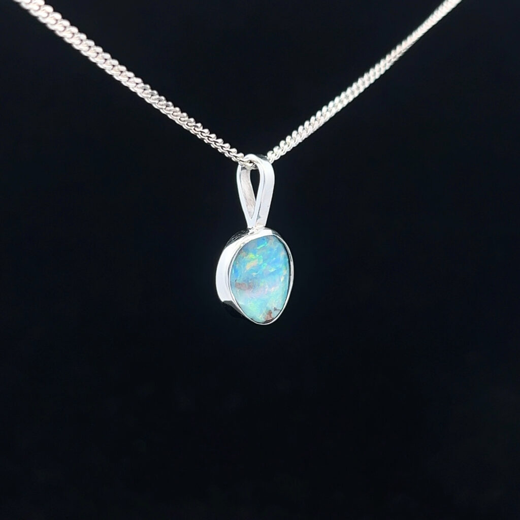 9K White Gold Solid Boulder Opal Pendant 15496