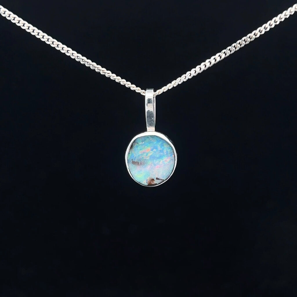 9K White Gold Solid Boulder Opal Pendant 15496