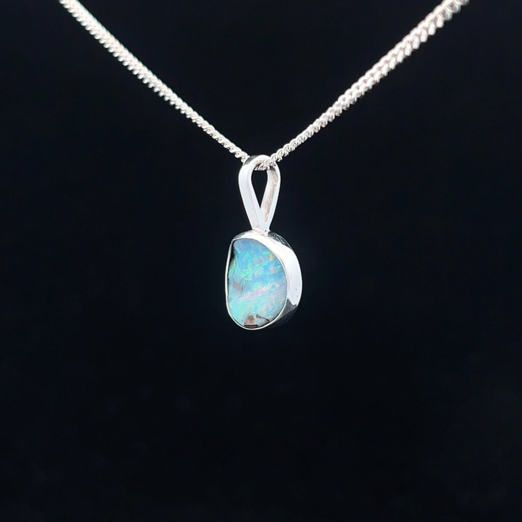 9K White Gold Solid Boulder Opal Pendant 15496