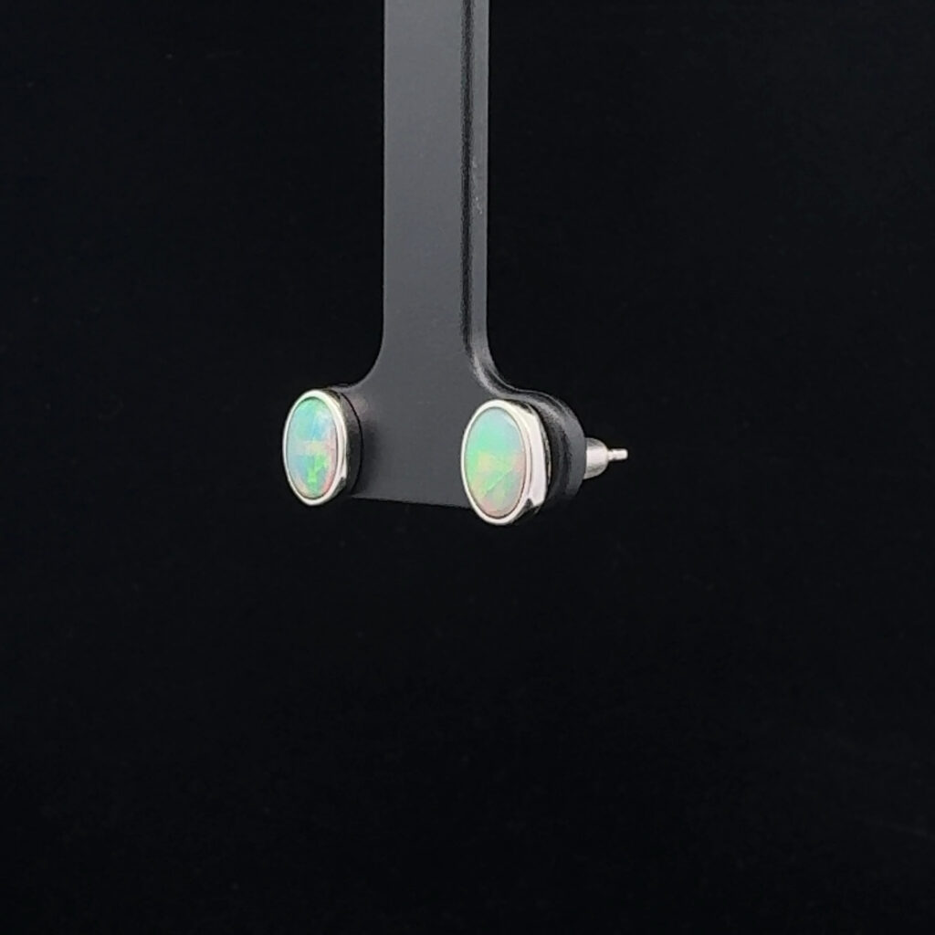 18K White Gold Solid Crystal Opal Stud Earrings 23709