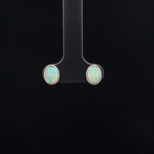 18K White Gold Solid Crystal Opal Stud Earrings 23709