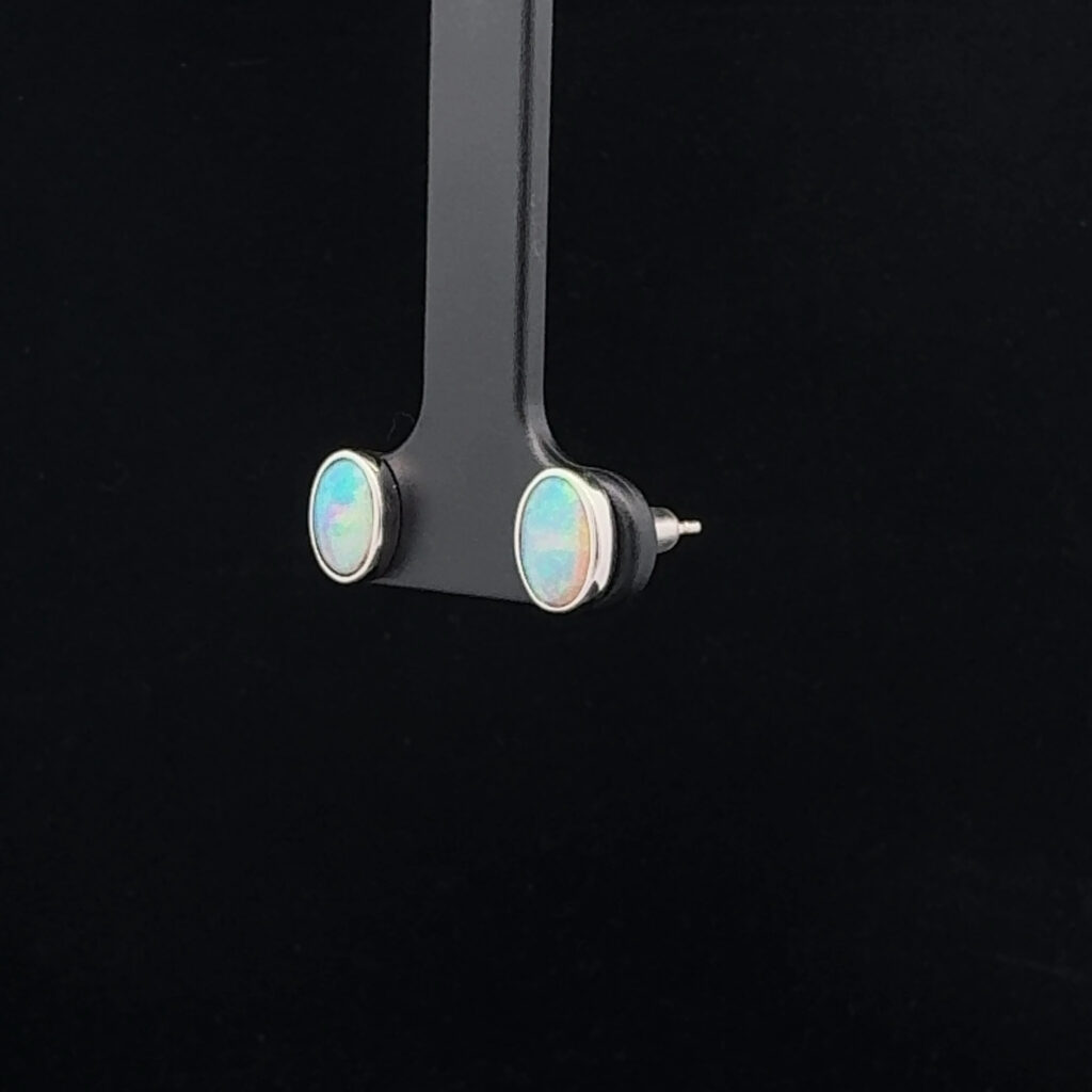 18K White Gold Solid Crystal Opal Stud Earrings 23709