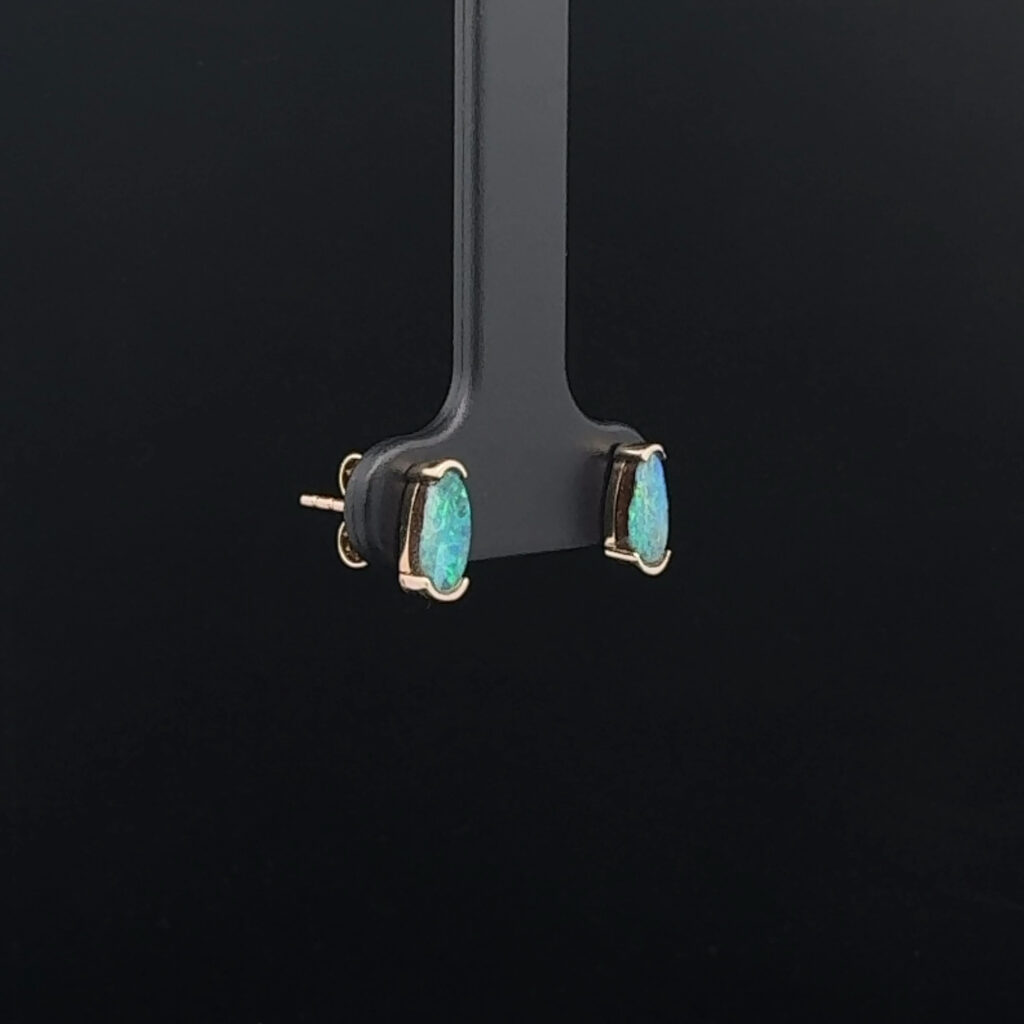 9K Yellow Gold Solid Boulder Opal Stud Earrings 23739