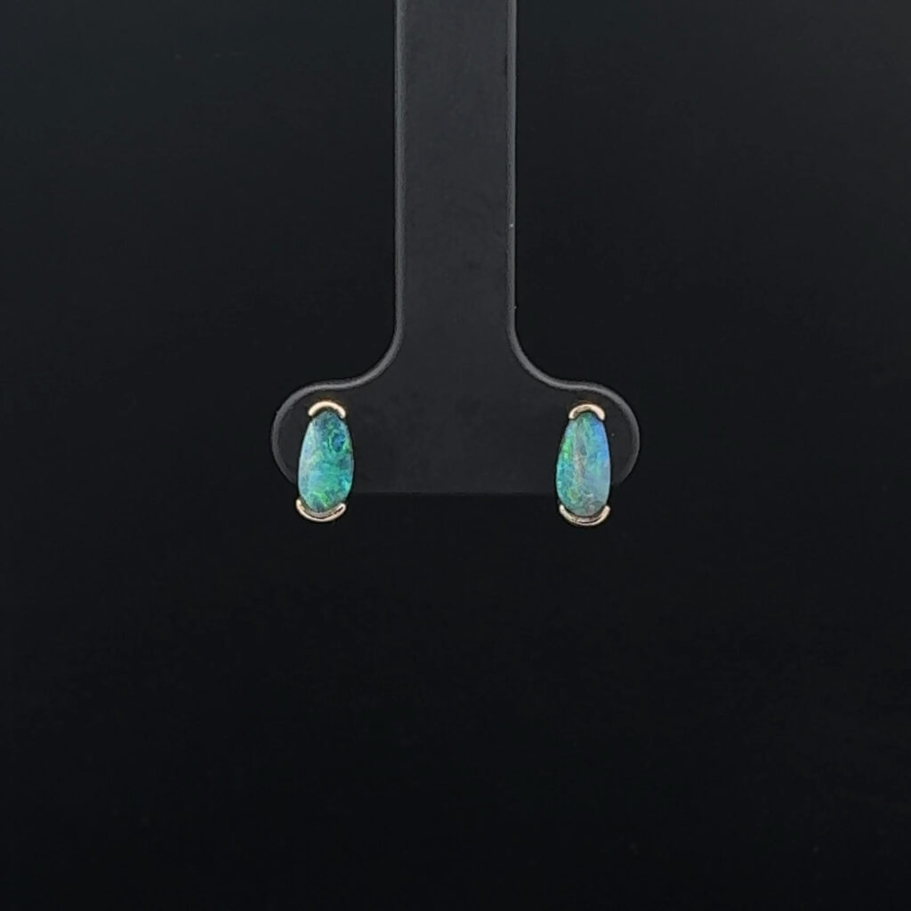 9K Yellow Gold Solid Boulder Opal Stud Earrings 23739