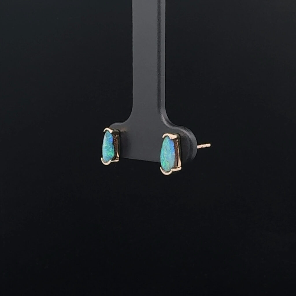 9K Yellow Gold Solid Boulder Opal Stud Earrings 23739