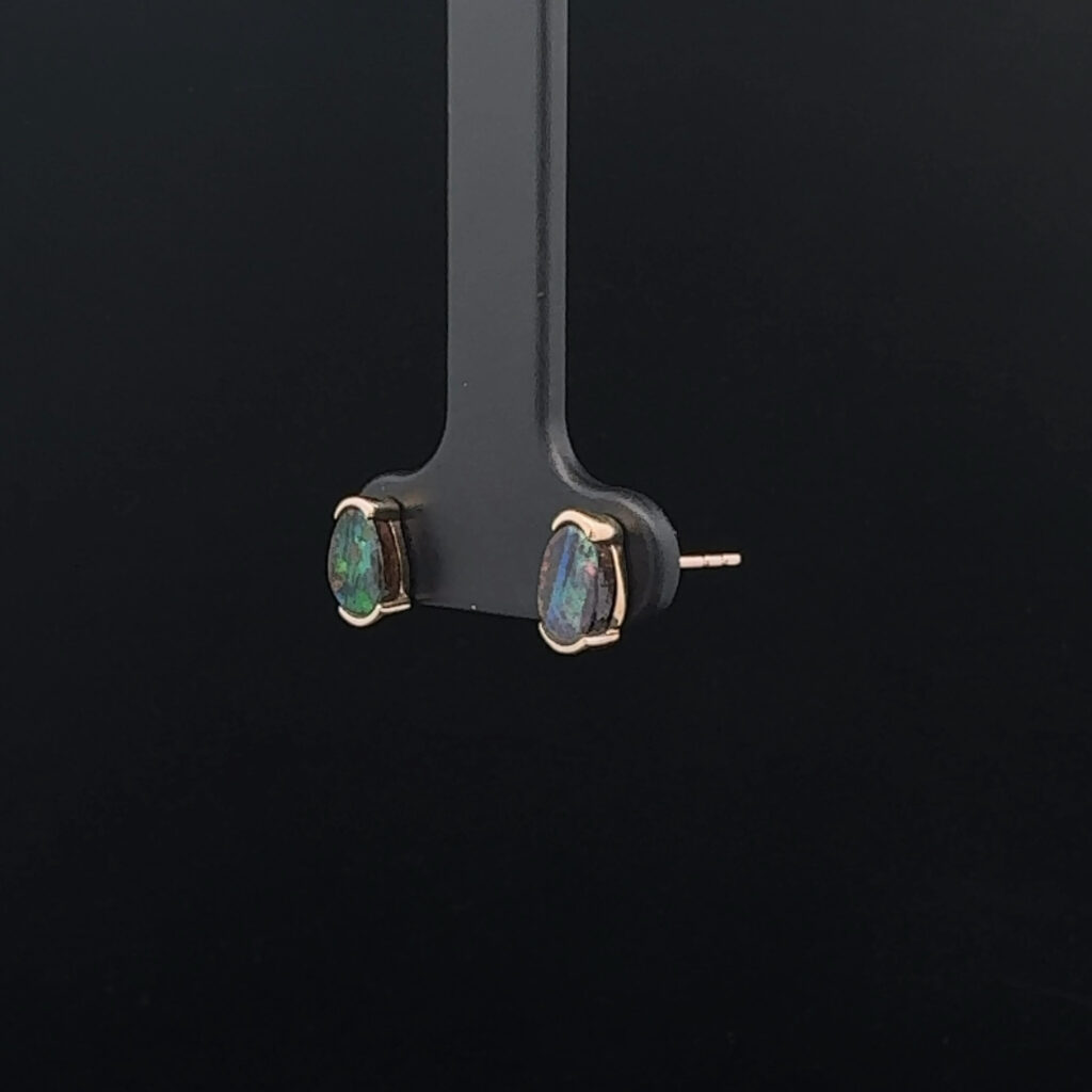 9K Yellow Gold Solid Boulder Opal Stud Earrings 23742