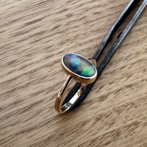 9K Yellow Gold Solid Black Opal Ring 23467