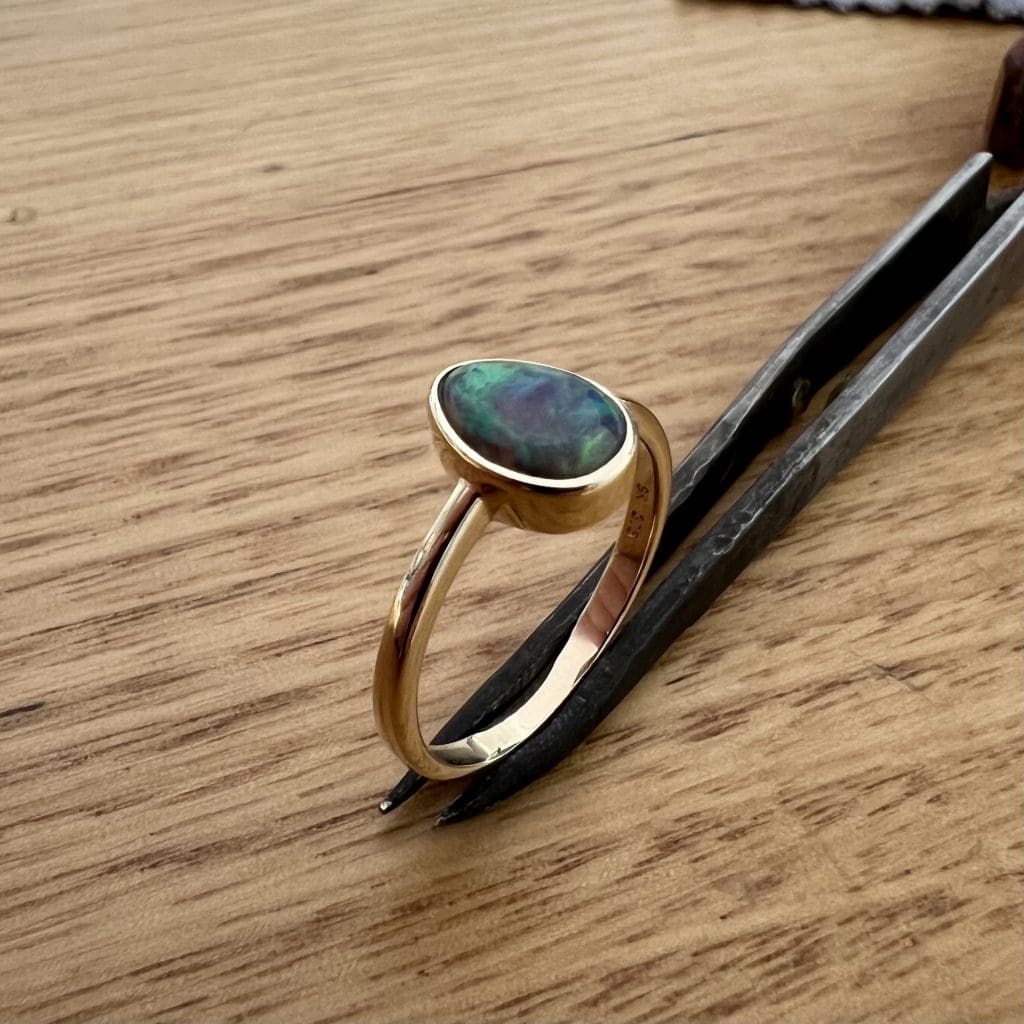 9K Yellow Gold Solid Black Opal Ring 23470