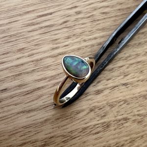 9K Yellow Gold Solid Black Opal Ring 23470