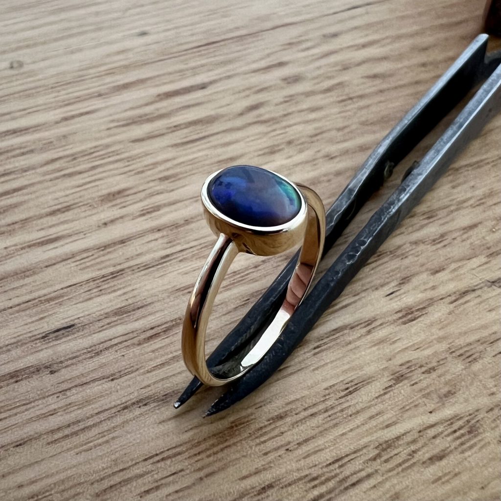 9K Yellow Gold Solid Black Opal Ring 23455