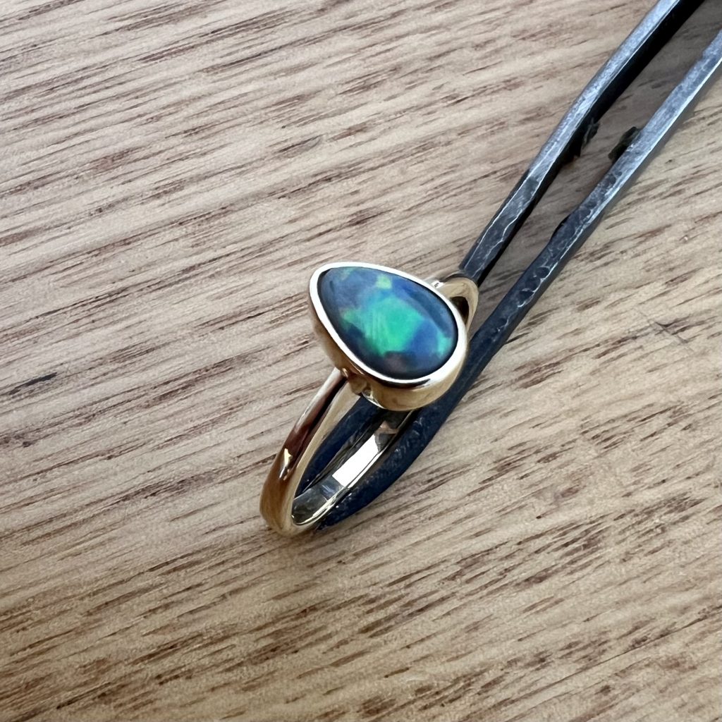 9K Yellow Gold Solid Black Opal Ring 23462