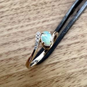 14K Yellow Gold Solid Crystal Opal & Diamond Ring 23757