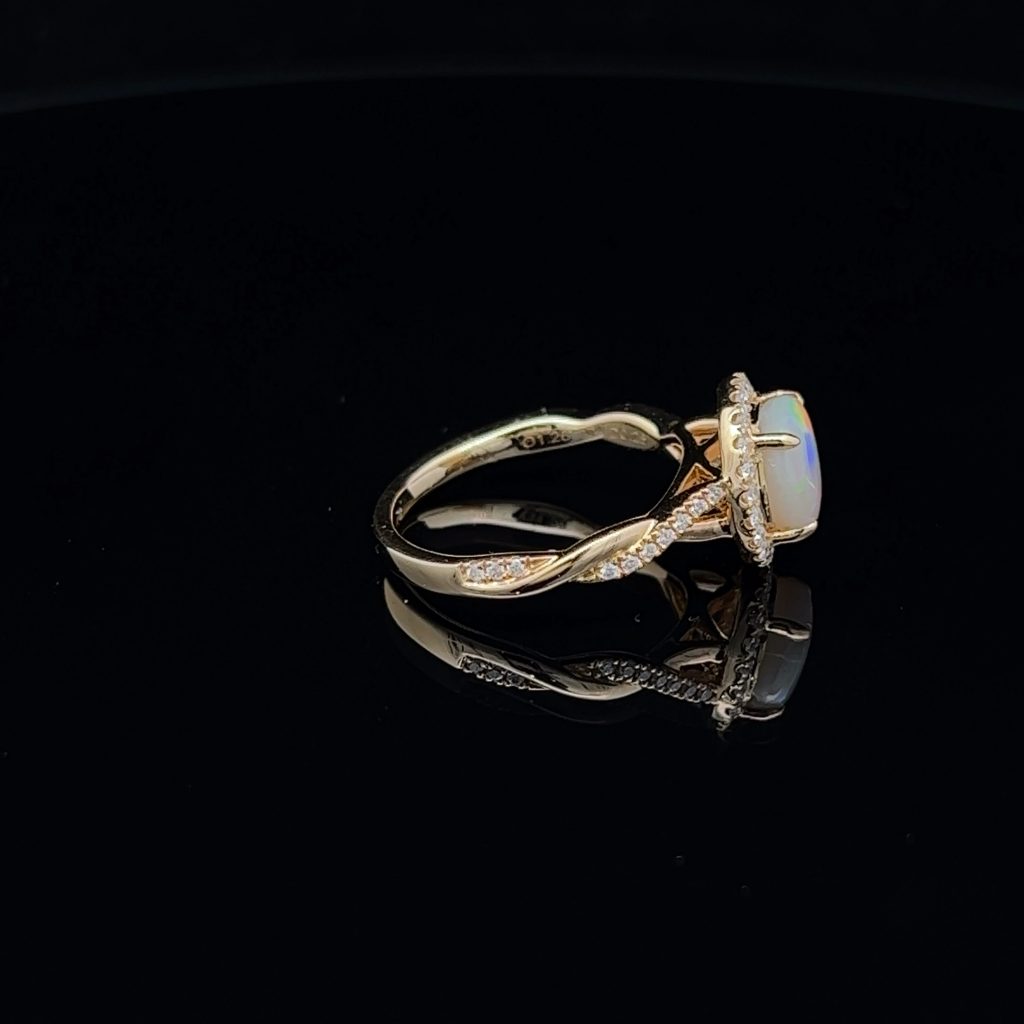 18K Yellow Gold Solid Crystal Opal & Diamond Engagement Ring 24772