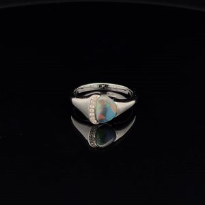 18K White Gold Solid Black Opal & Diamond Ring 24792